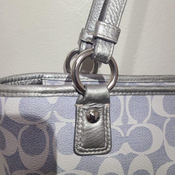 Coach Signature Peyton Heritage Canvas Leather Tote Bag (Light Denim & Silver) - Picture 3 of 16